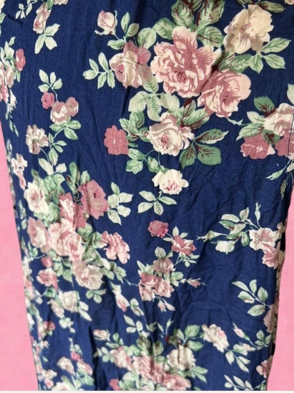 entro Navy Blue Floral Dress Top with Cream and Pink Roses - Picture 6 of 8